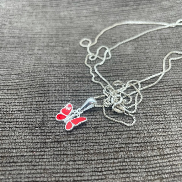 Sterling Silver Red Enamel Butterfly Necklace - Picture 6 of 7